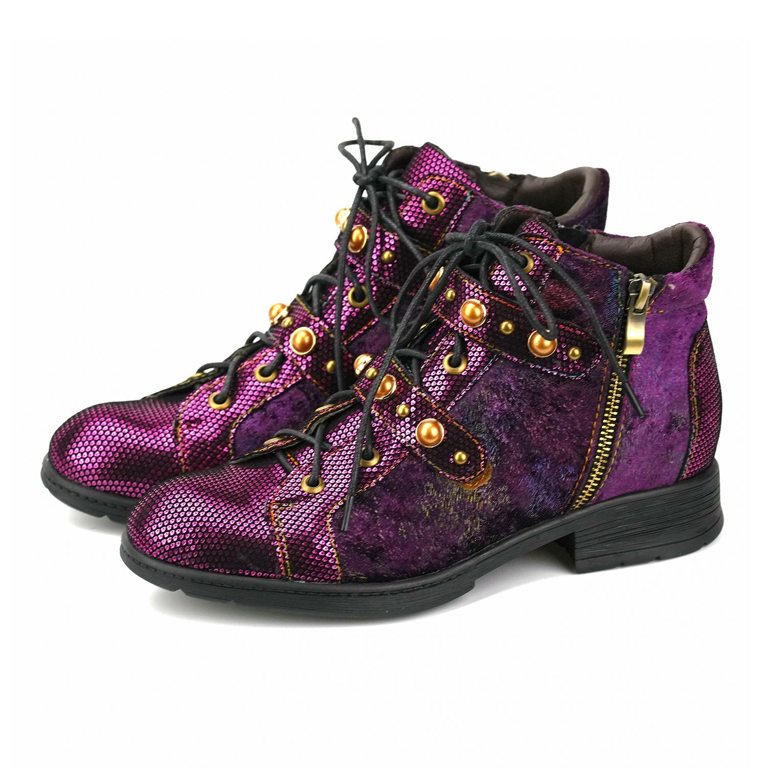 Retro Metallic Embossed Suede Ankle Boots