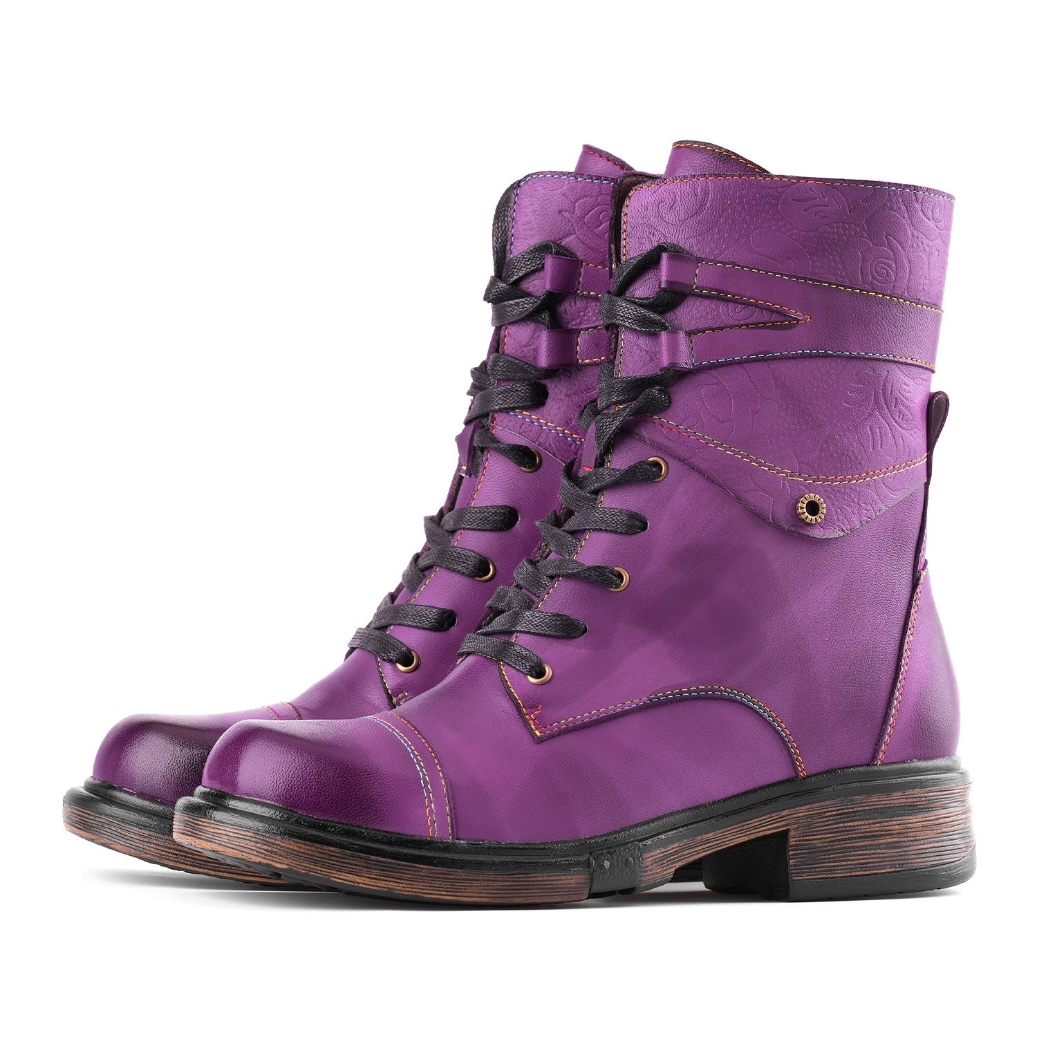 Comfortable Genuine Leather Boots With Laces And Inside Zippers