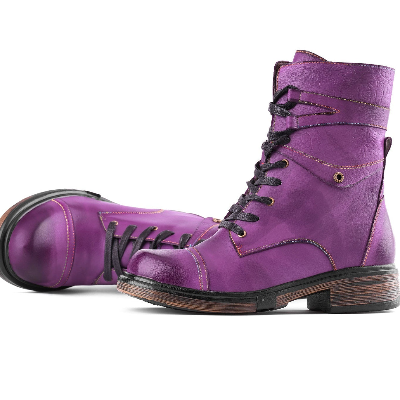 Comfortable Genuine Leather Boots With Laces And Inside Zippers