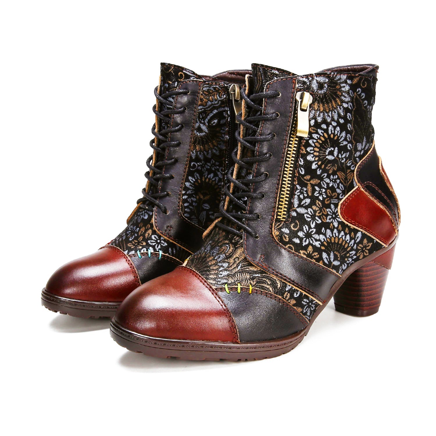 Retro Leather Patchwork Ankle Boots