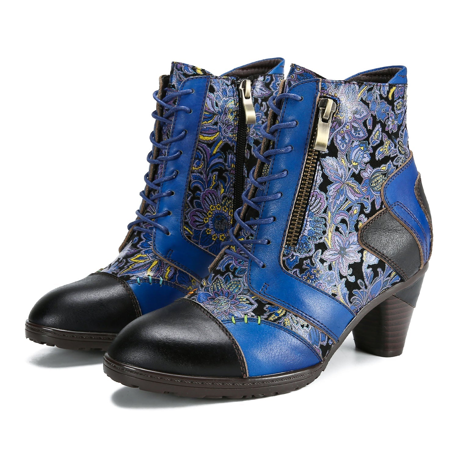 Retro Leather Patchwork Ankle Boots