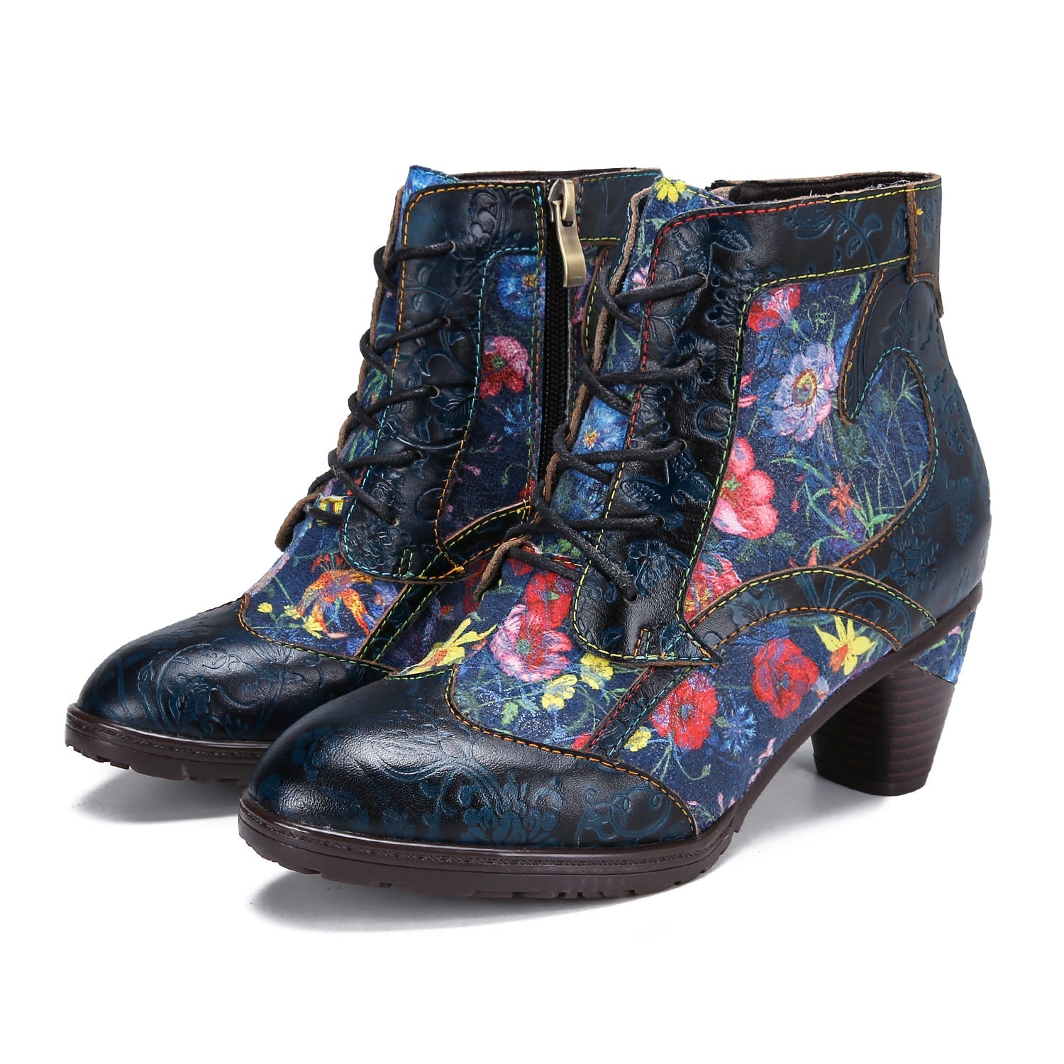 Retro Leather Patchwork Ankle Boots