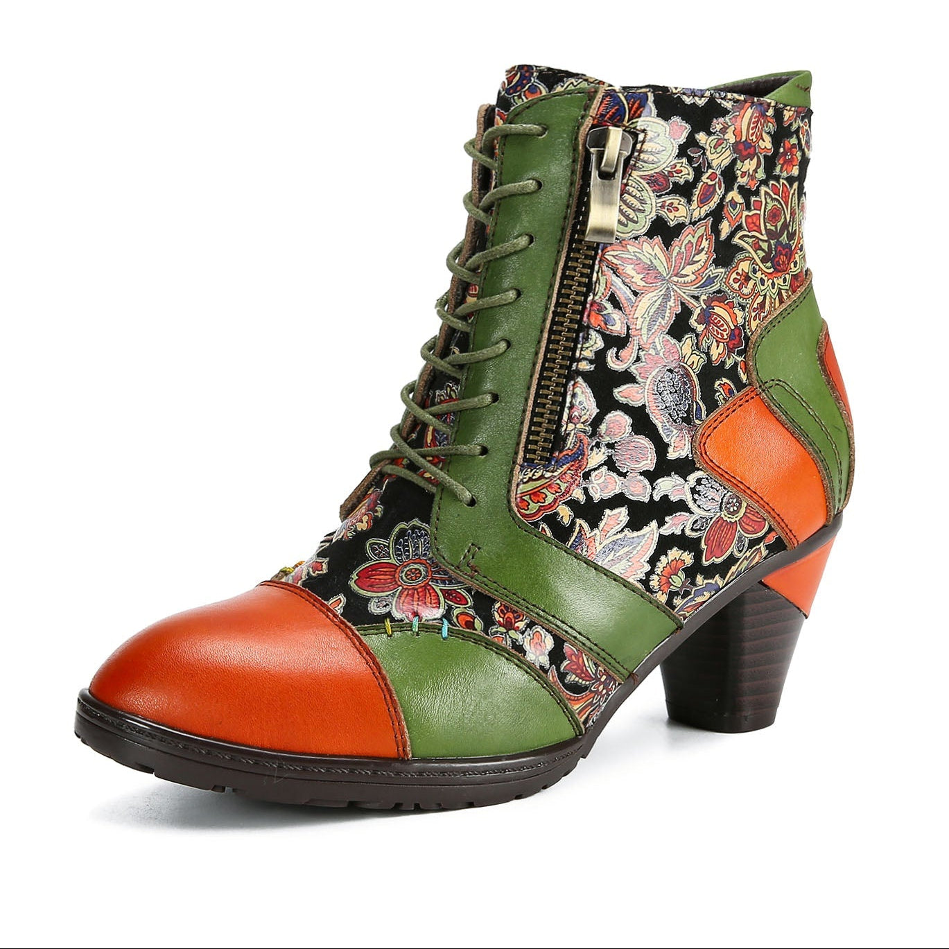 Retro Leather Patchwork Ankle Boots