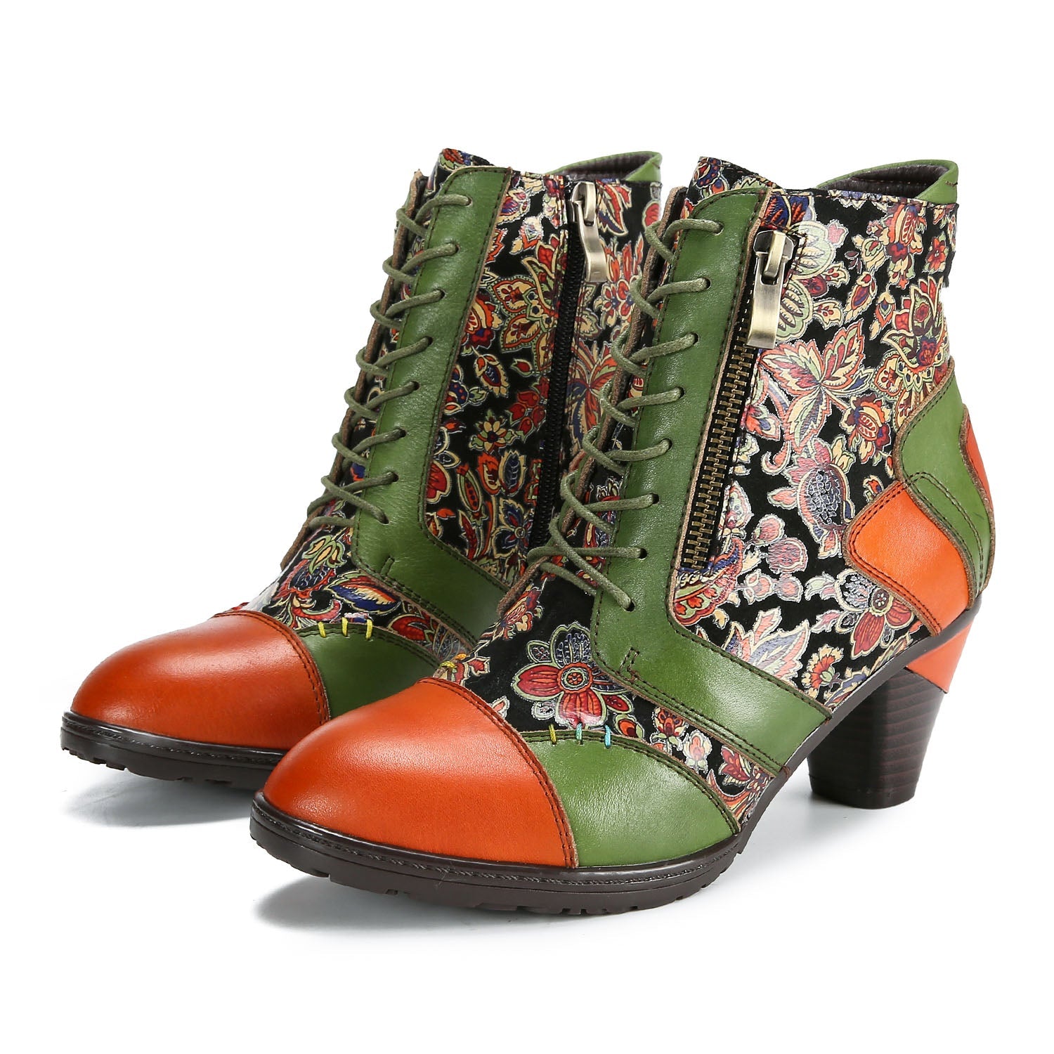 Retro Leather Patchwork Ankle Boots