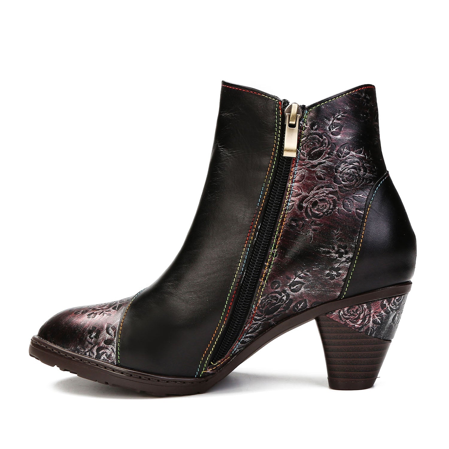 Retro Floral Stitching Button Boots
