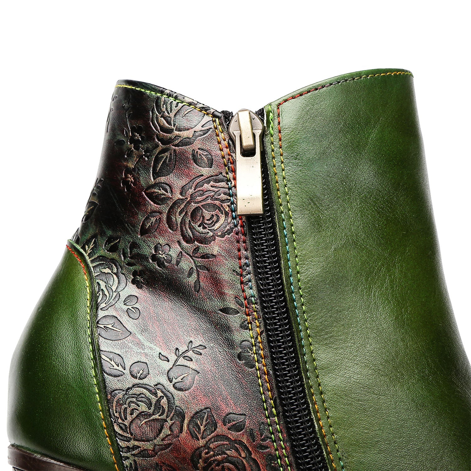 Retro Floral Stitching Button Boots