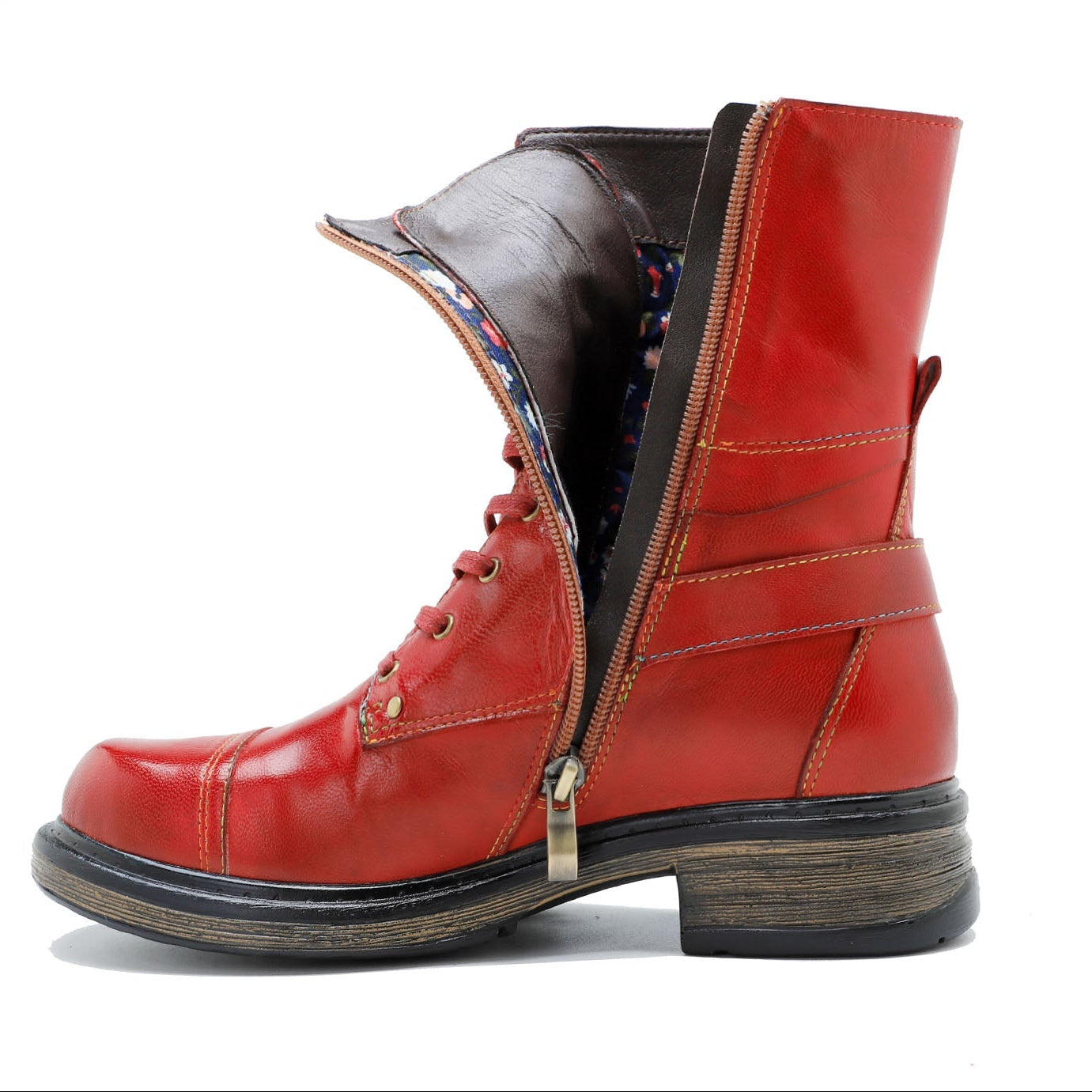 Comfortable Genuine Leather Boots With Laces And Inside Zippers