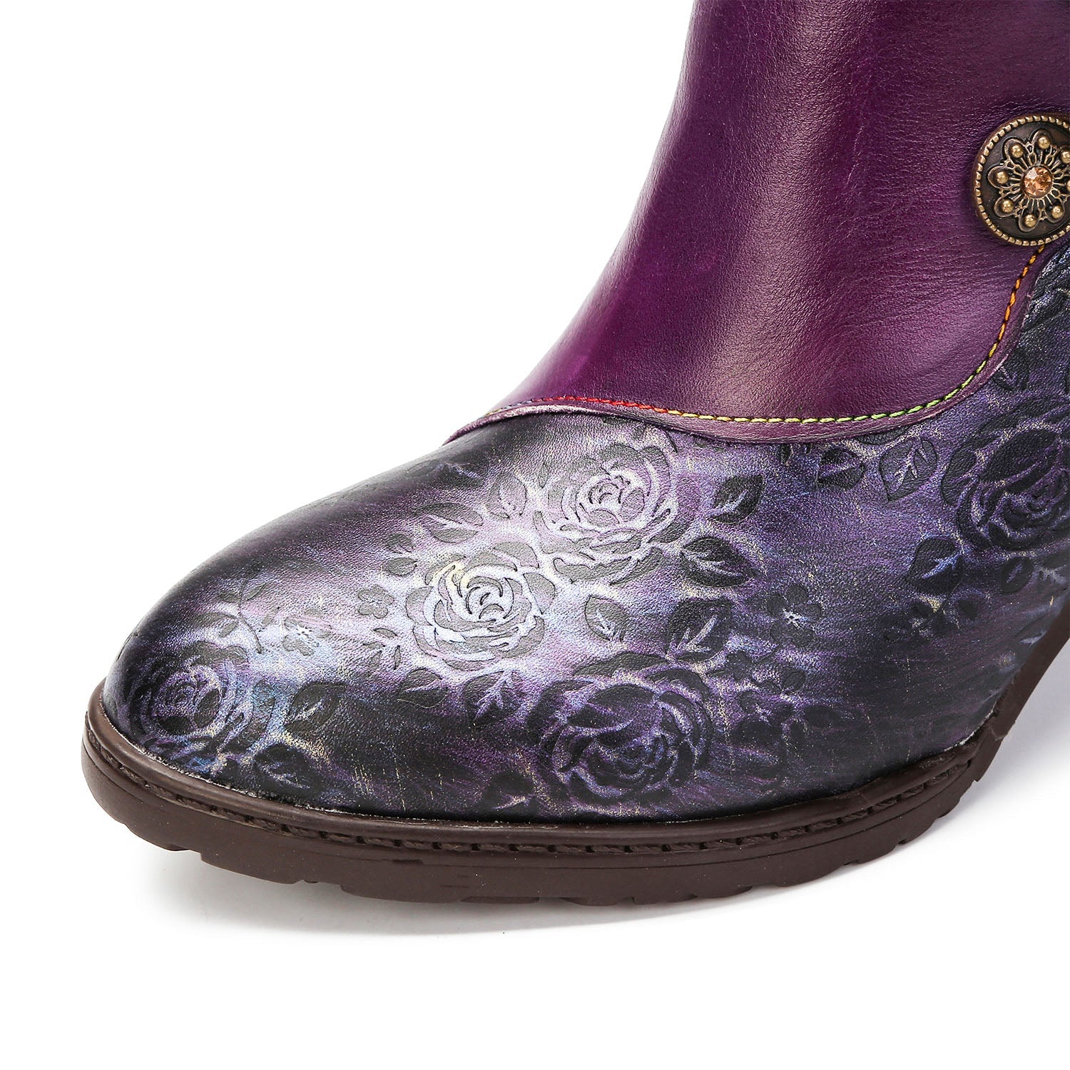 Retro Floral Stitching Button Boots