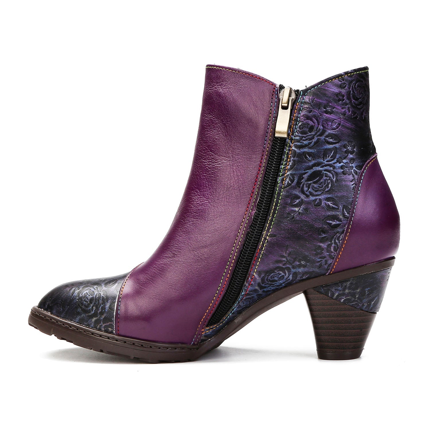 Retro Floral Stitching Button Boots