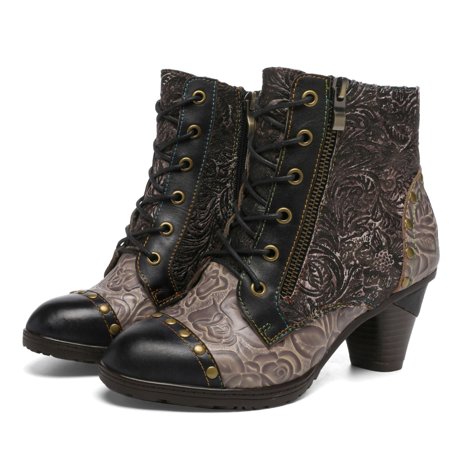 Retro Leather Patchwork Ankle Boots
