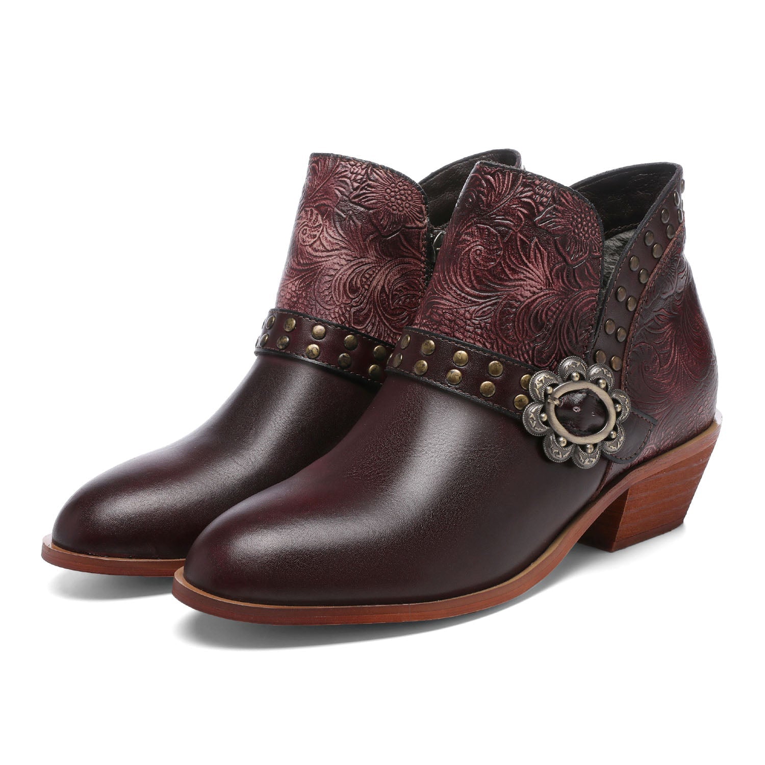 Timeless Craft Pure Color Buckle Ankle Boots