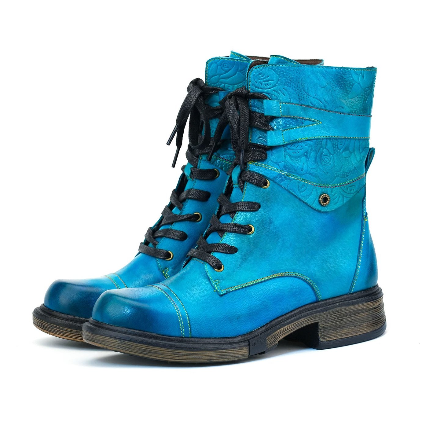 Leather Laces Zipper Ankle Boots
