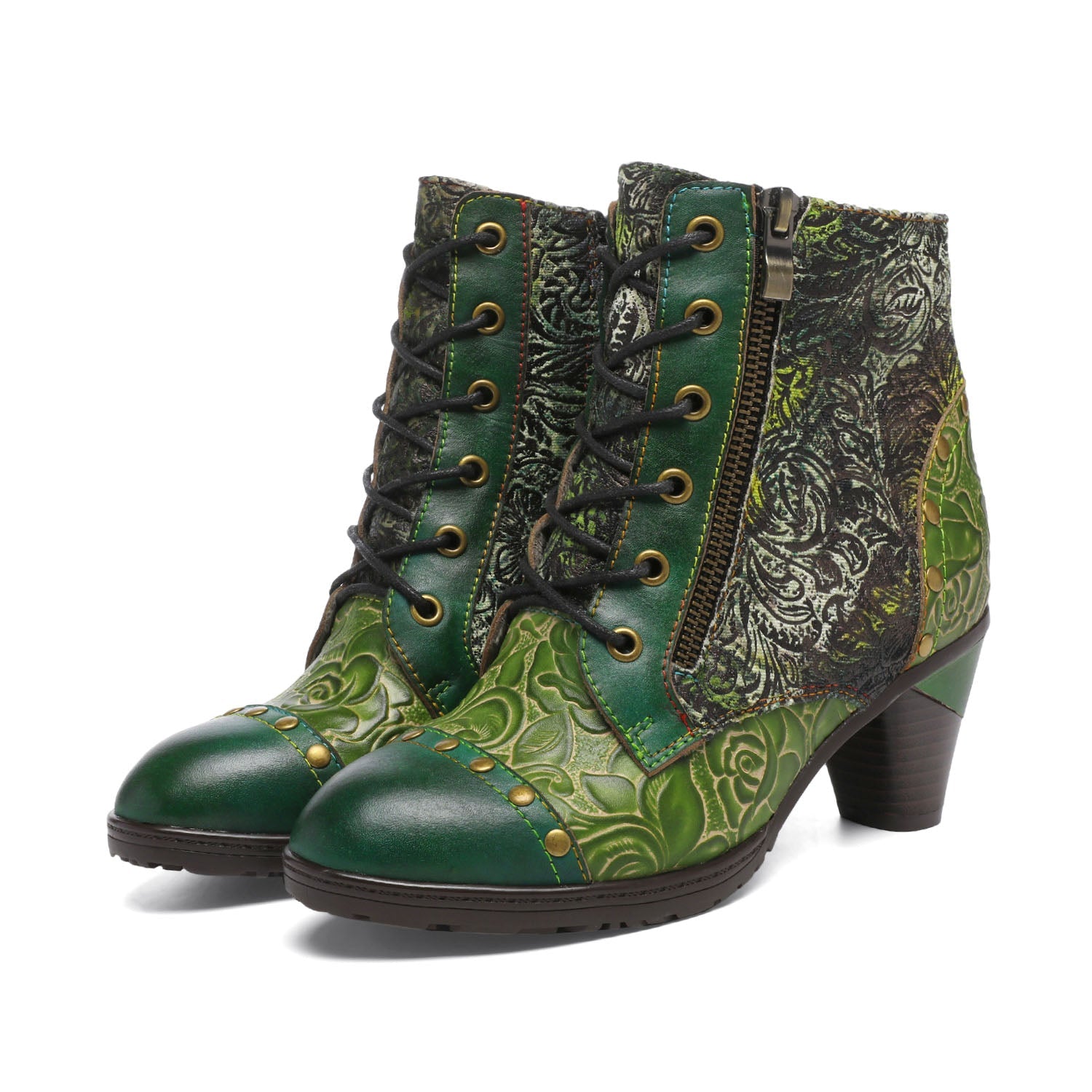 Retro Leather Patchwork Ankle Boots
