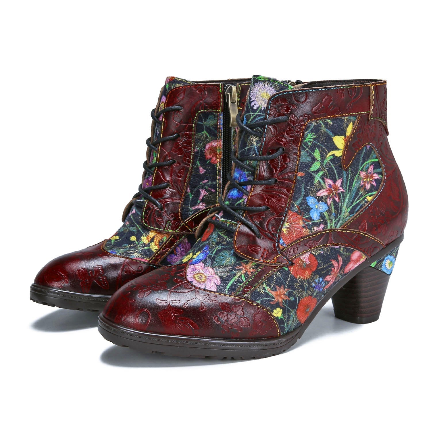 Retro Leather Patchwork Ankle Boots
