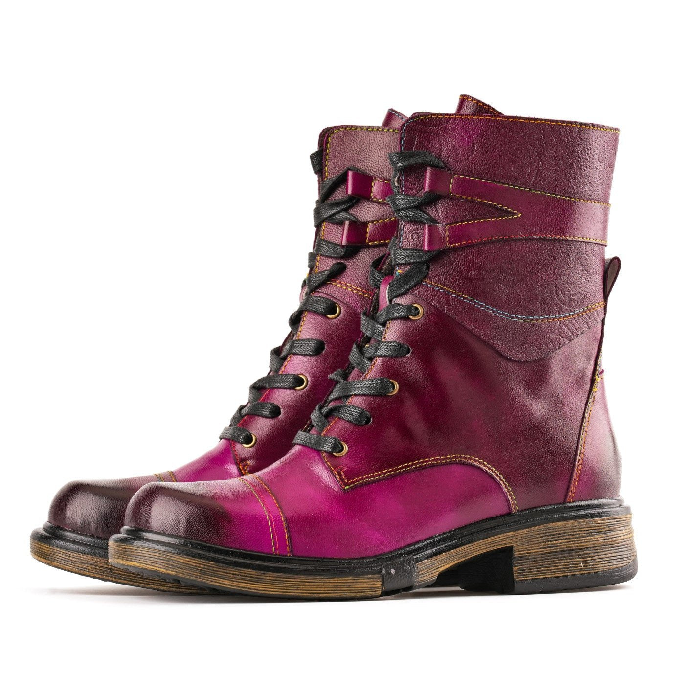 Leather Laces Zipper Ankle Boots