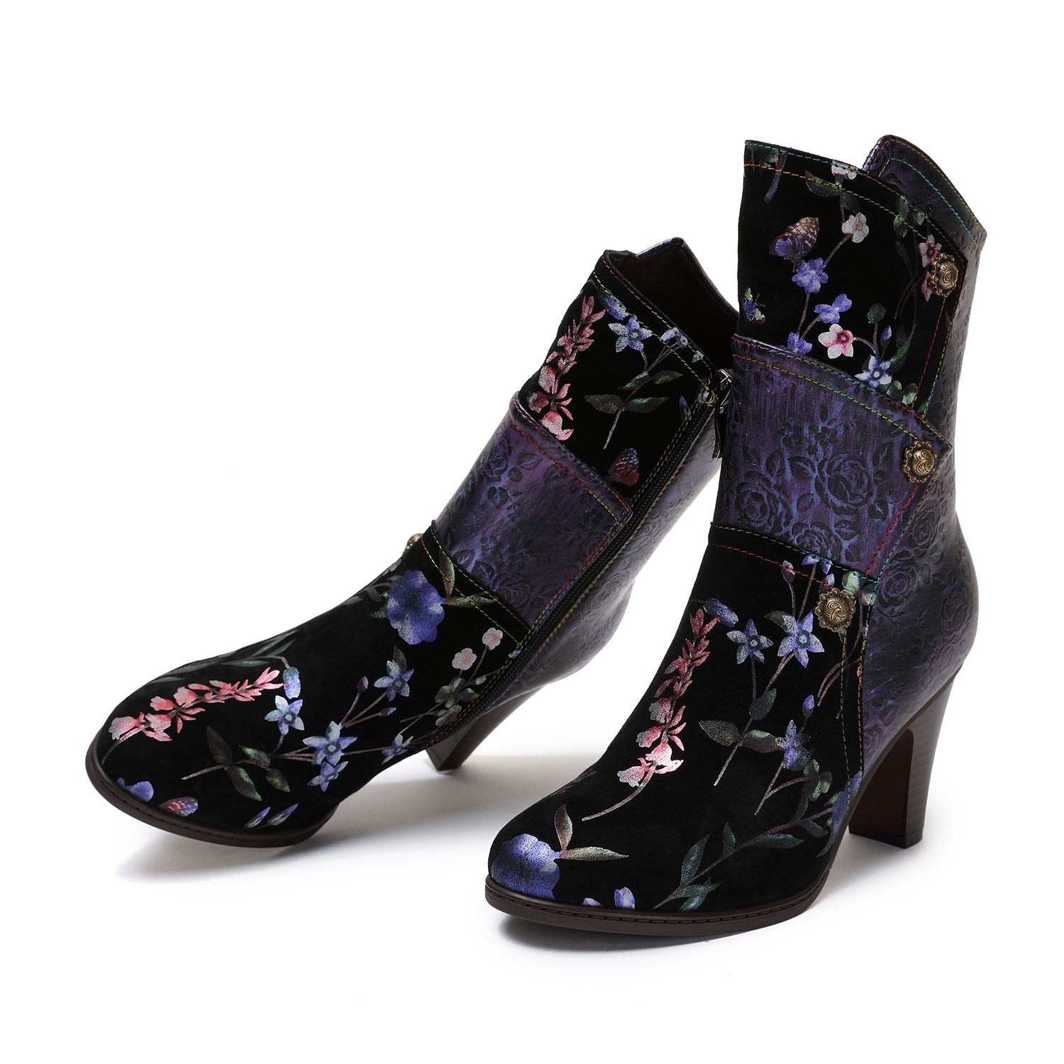 Painted Leather High Heel Boots