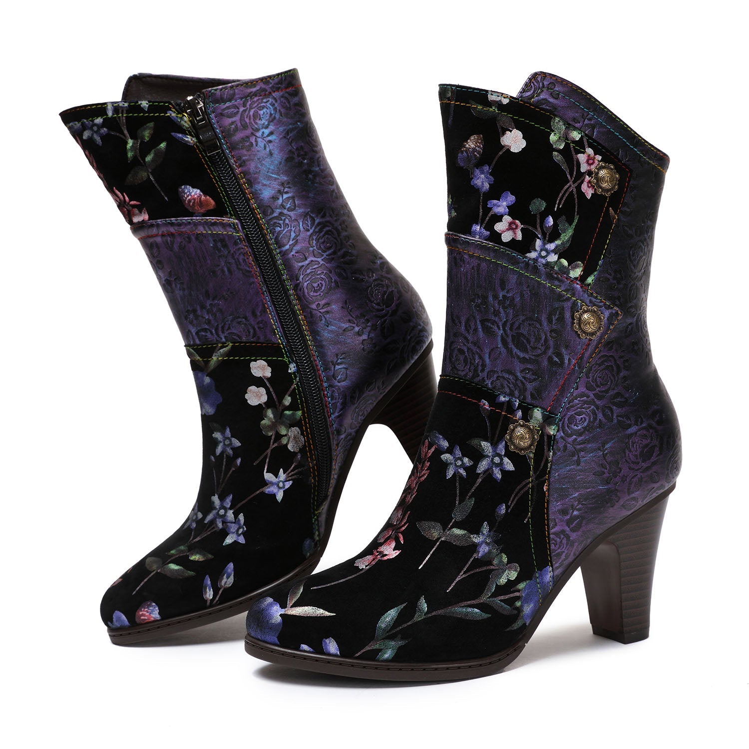 Painted Leather High Heel Boots