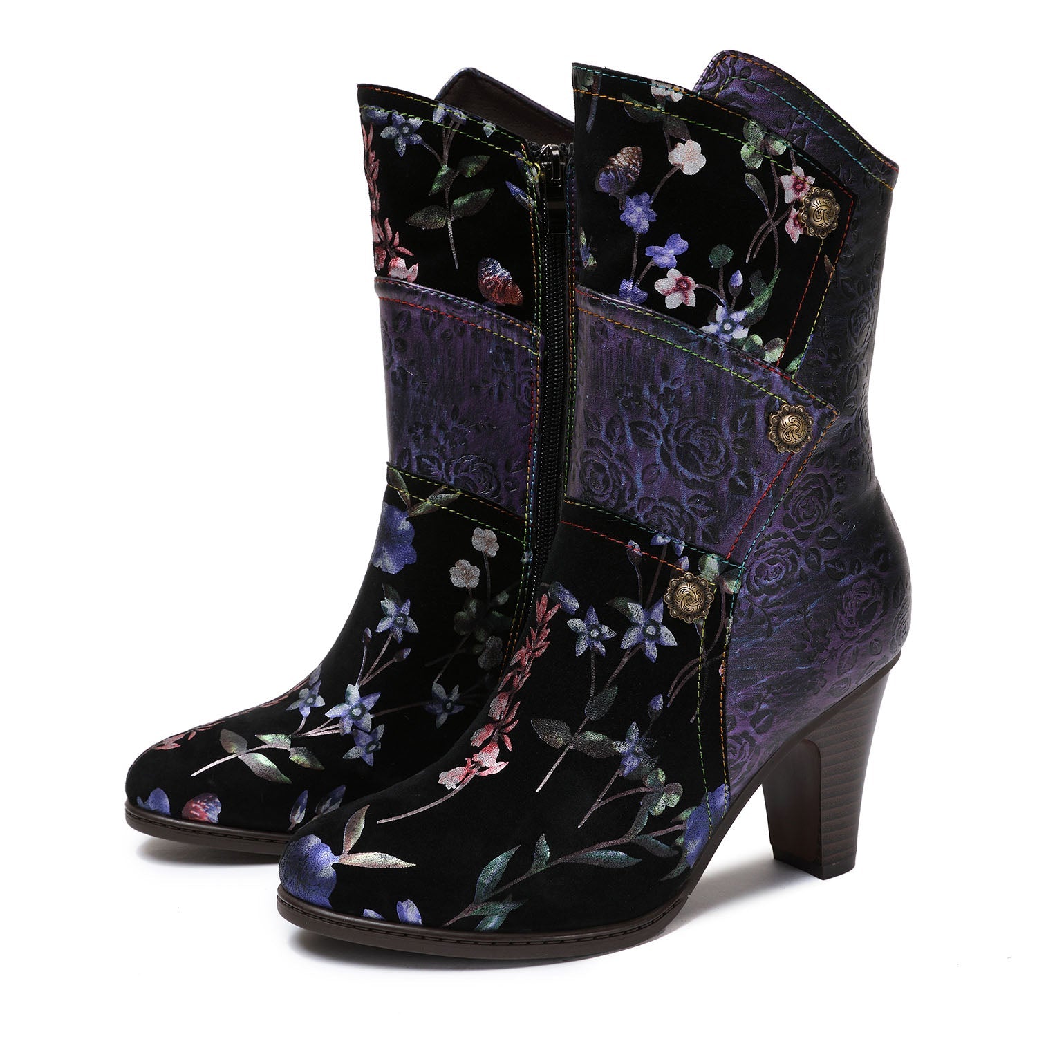 Painted Leather High Heel Boots