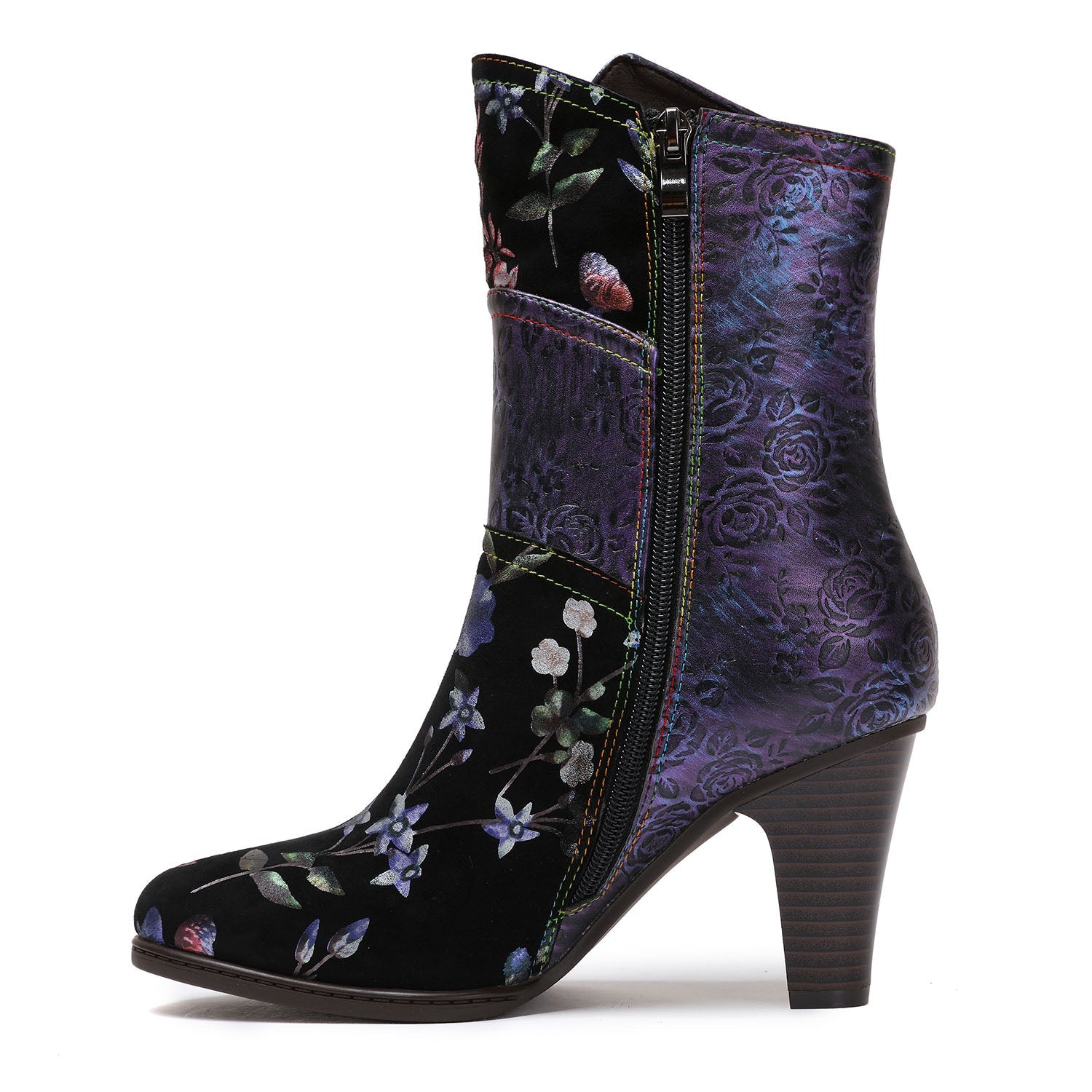 Painted Leather High Heel Boots