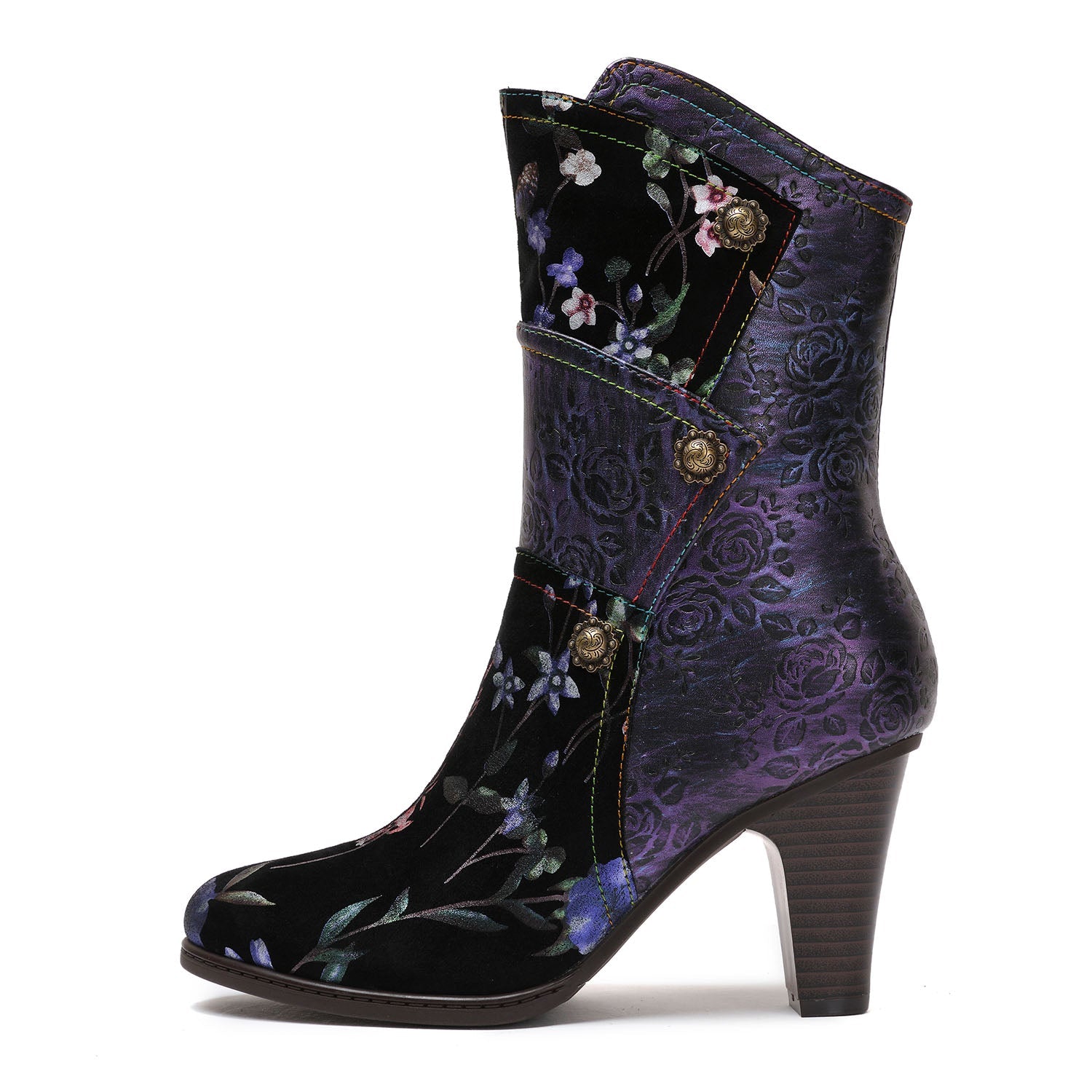 Painted Leather High Heel Boots