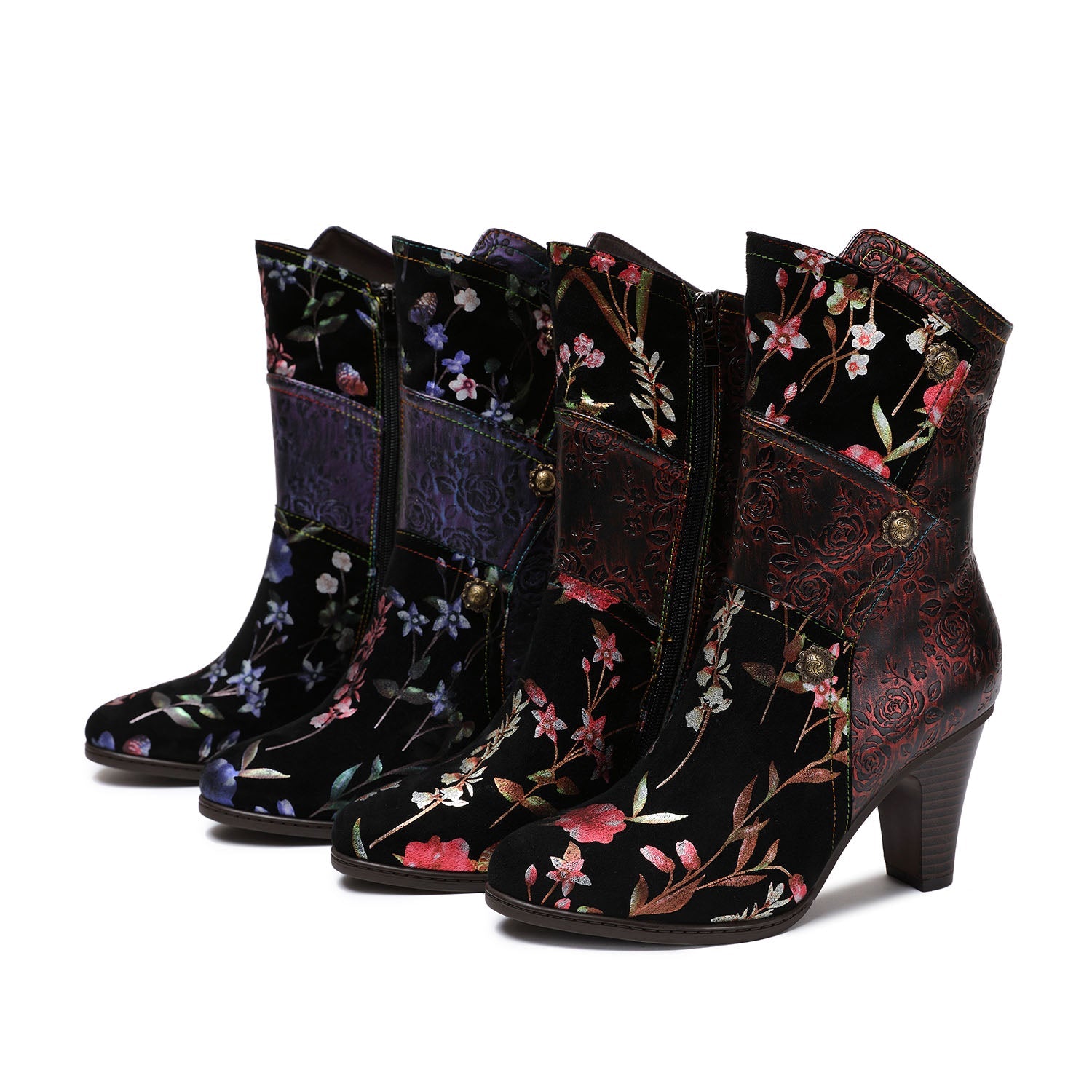 Painted Leather High Heel Boots