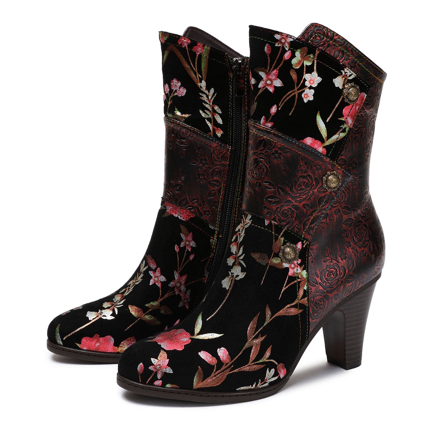 Painted Leather High Heel Boots