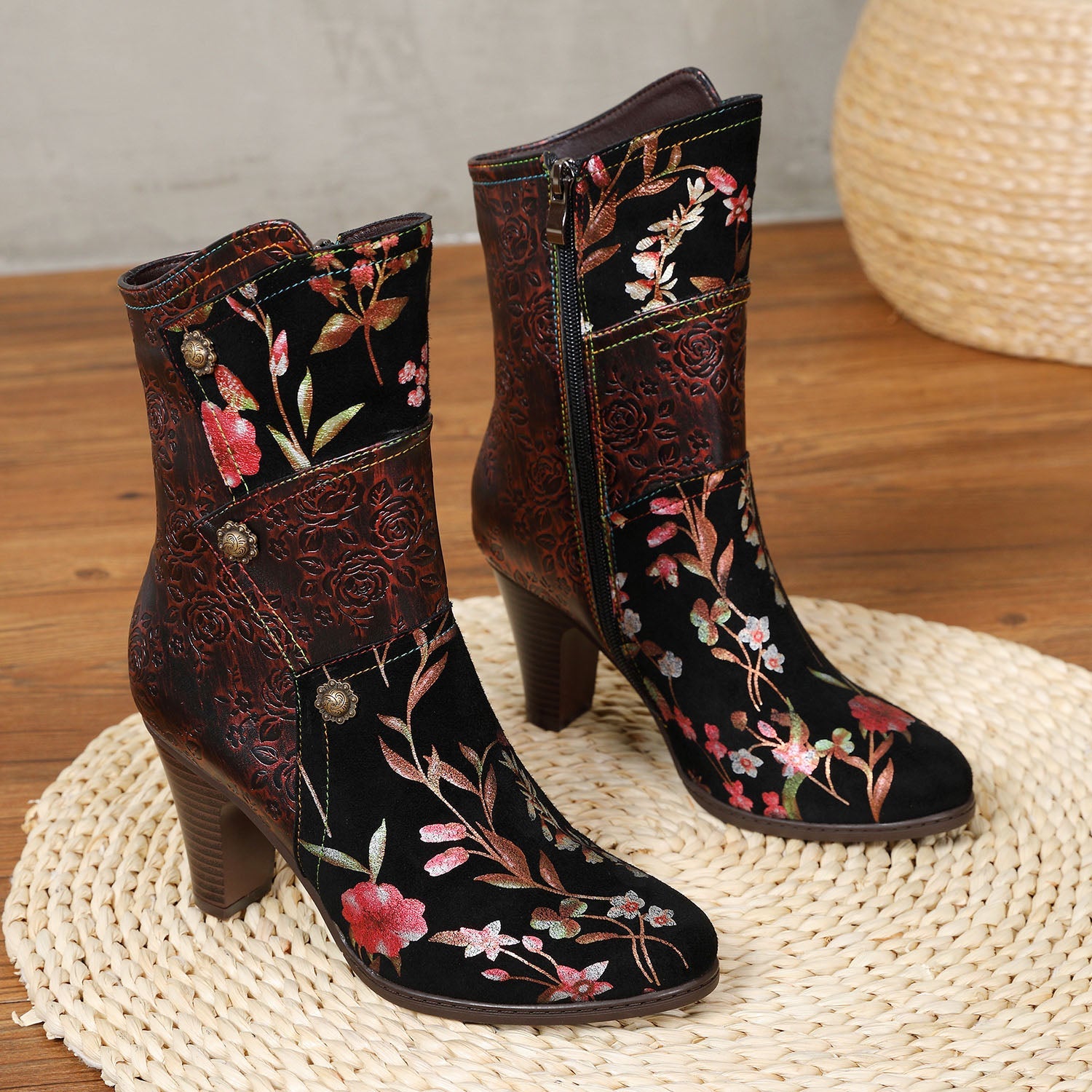 Painted Leather High Heel Boots