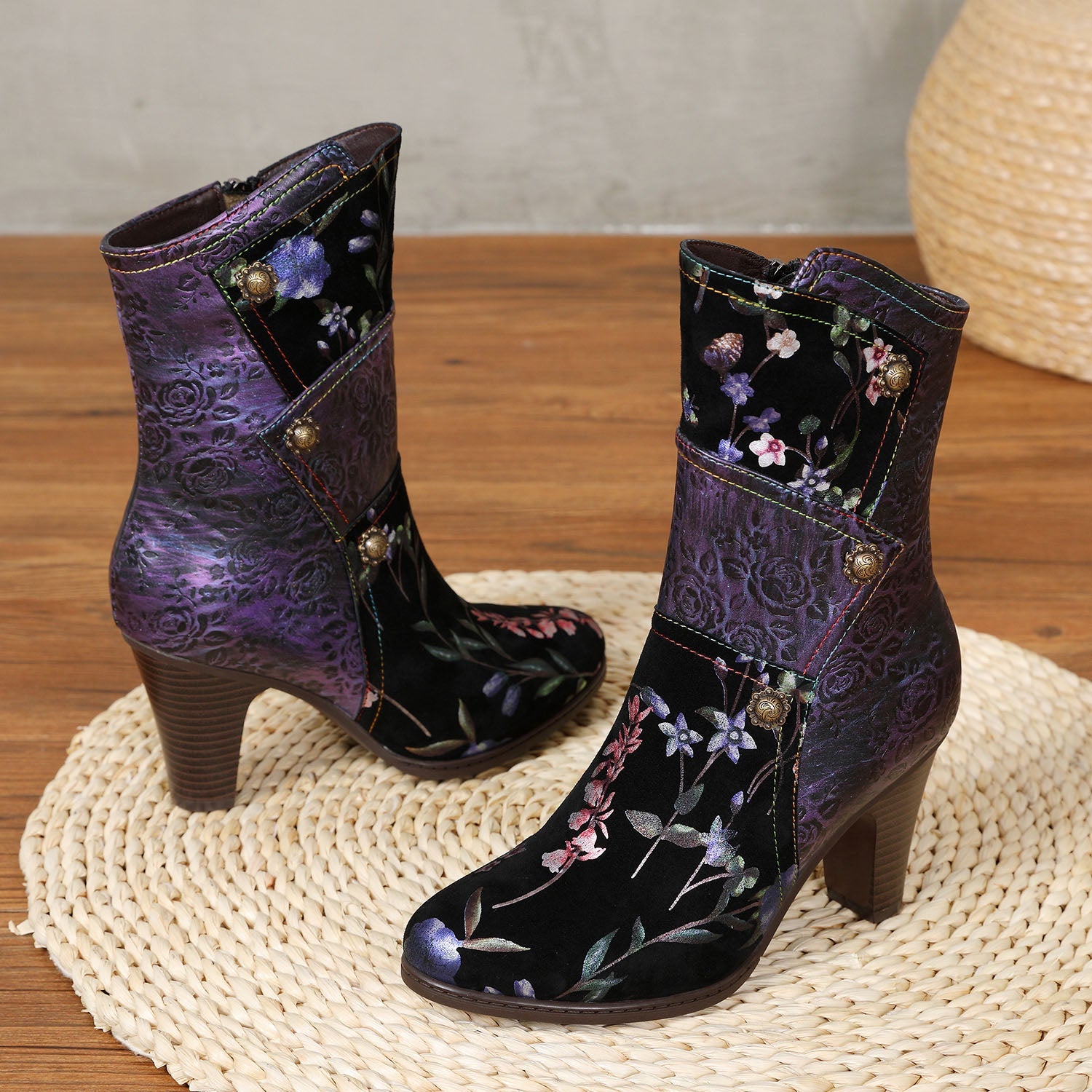 Painted Leather High Heel Boots