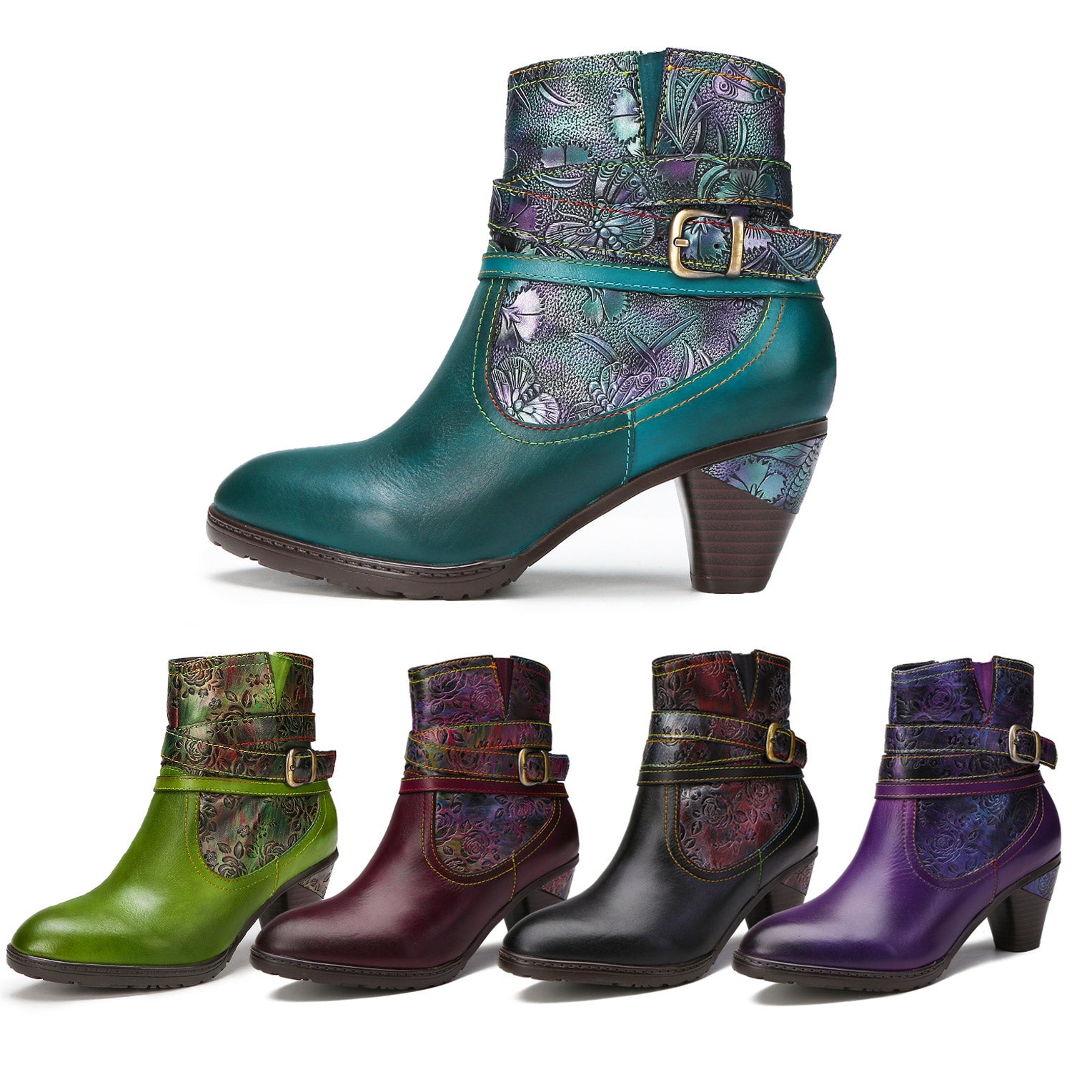 Floral Embossed Ankle Boots