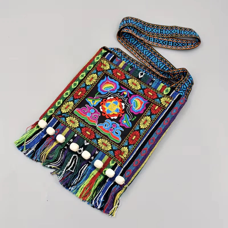Raya’s Artful Harmony | Embroidered Fringe Shoulder Bag
