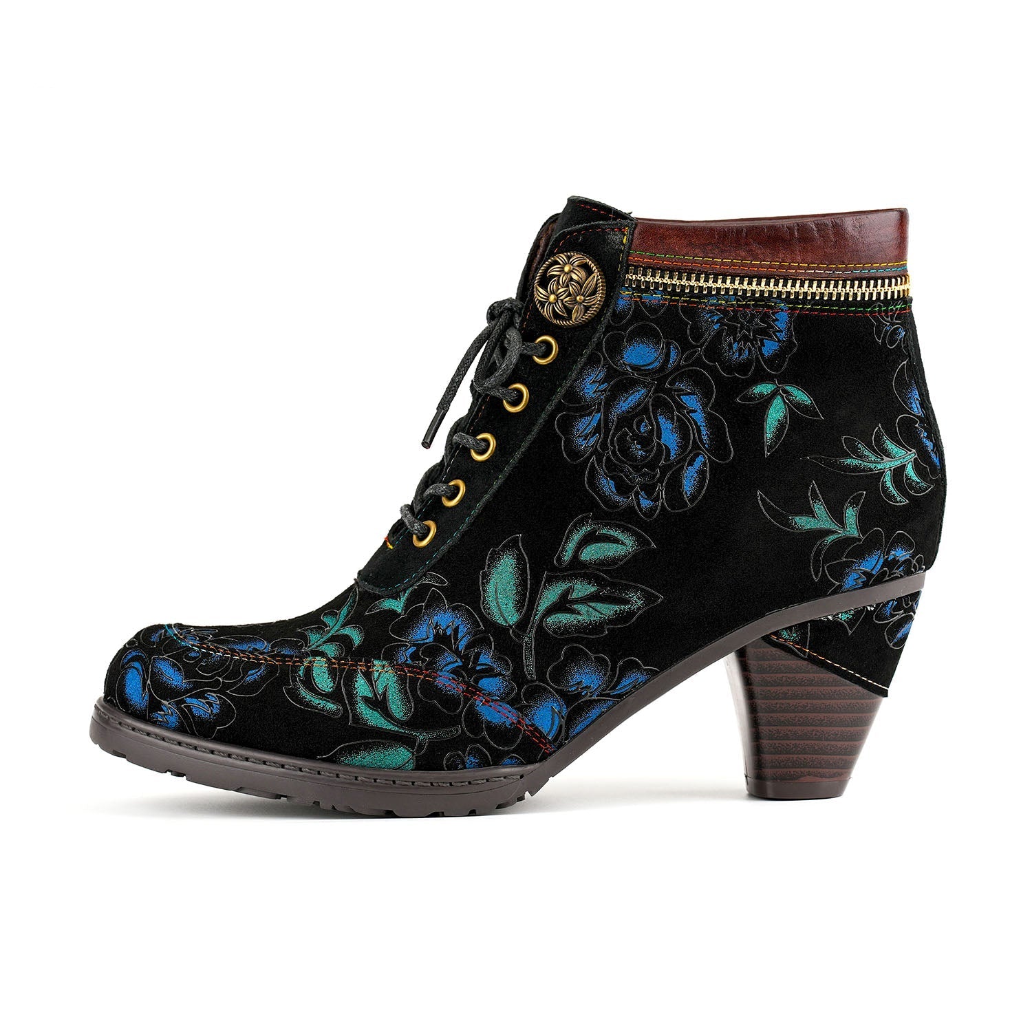 Retro Nocturne Blossom Ankle Boots