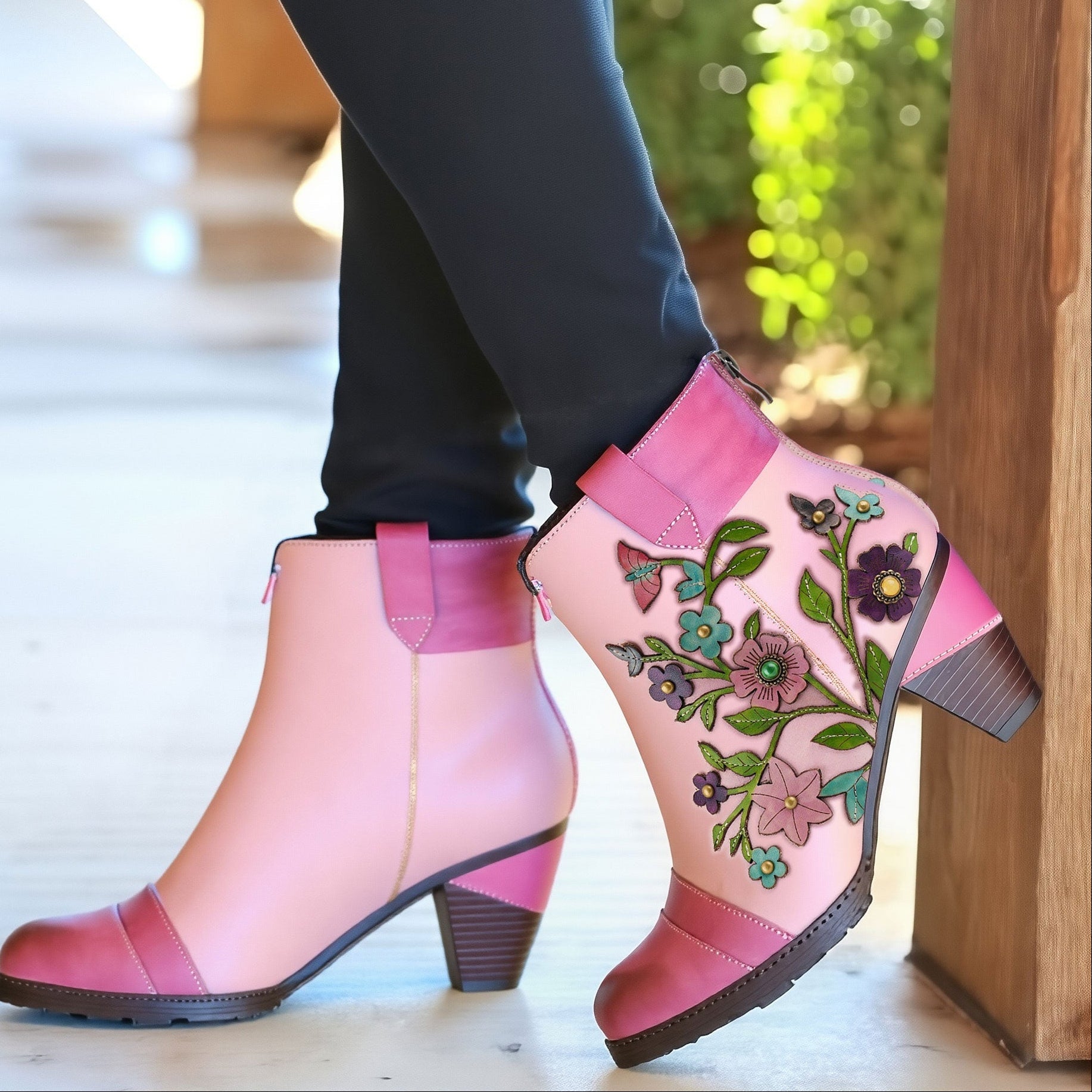 Grace Blossom Pink Ankle Boots