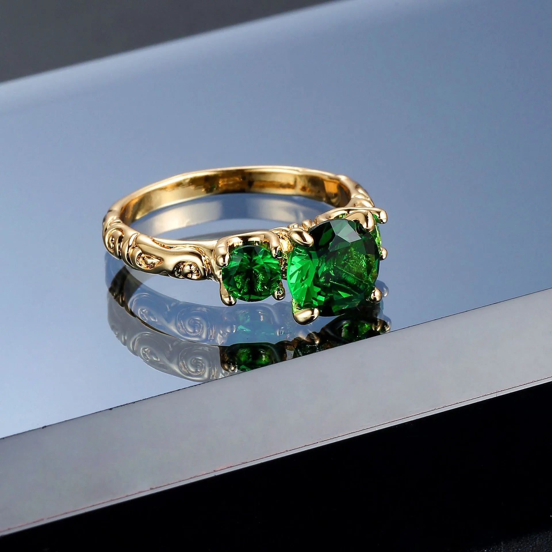 Green Crystal Gold Ring