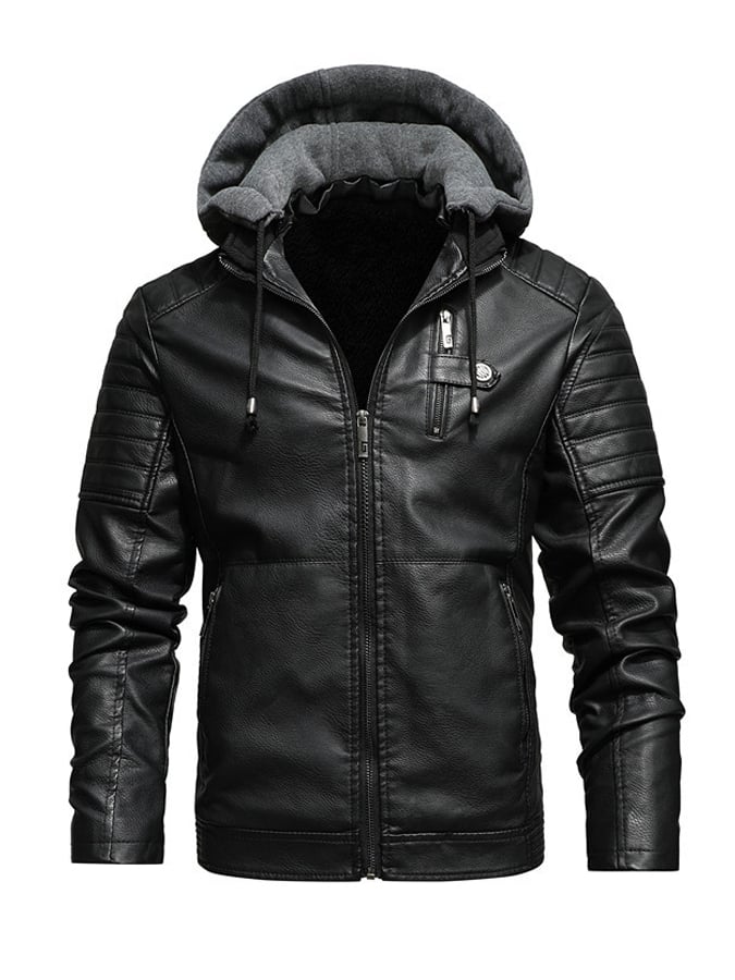 DANIEL | HOODED JACKET WITH LEATHER EFFECT AND ZIPPER