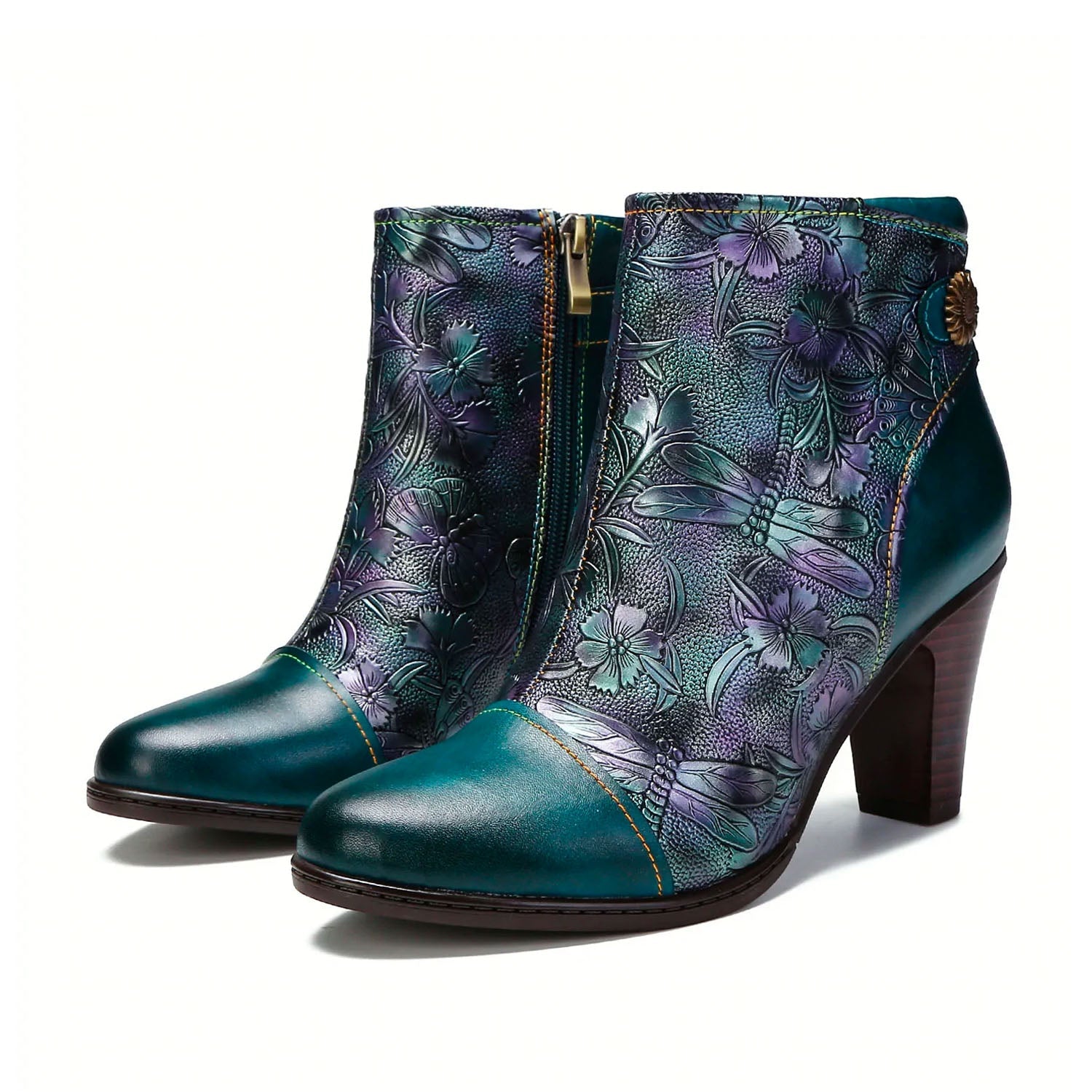 Retro Embossed Ankle Boots