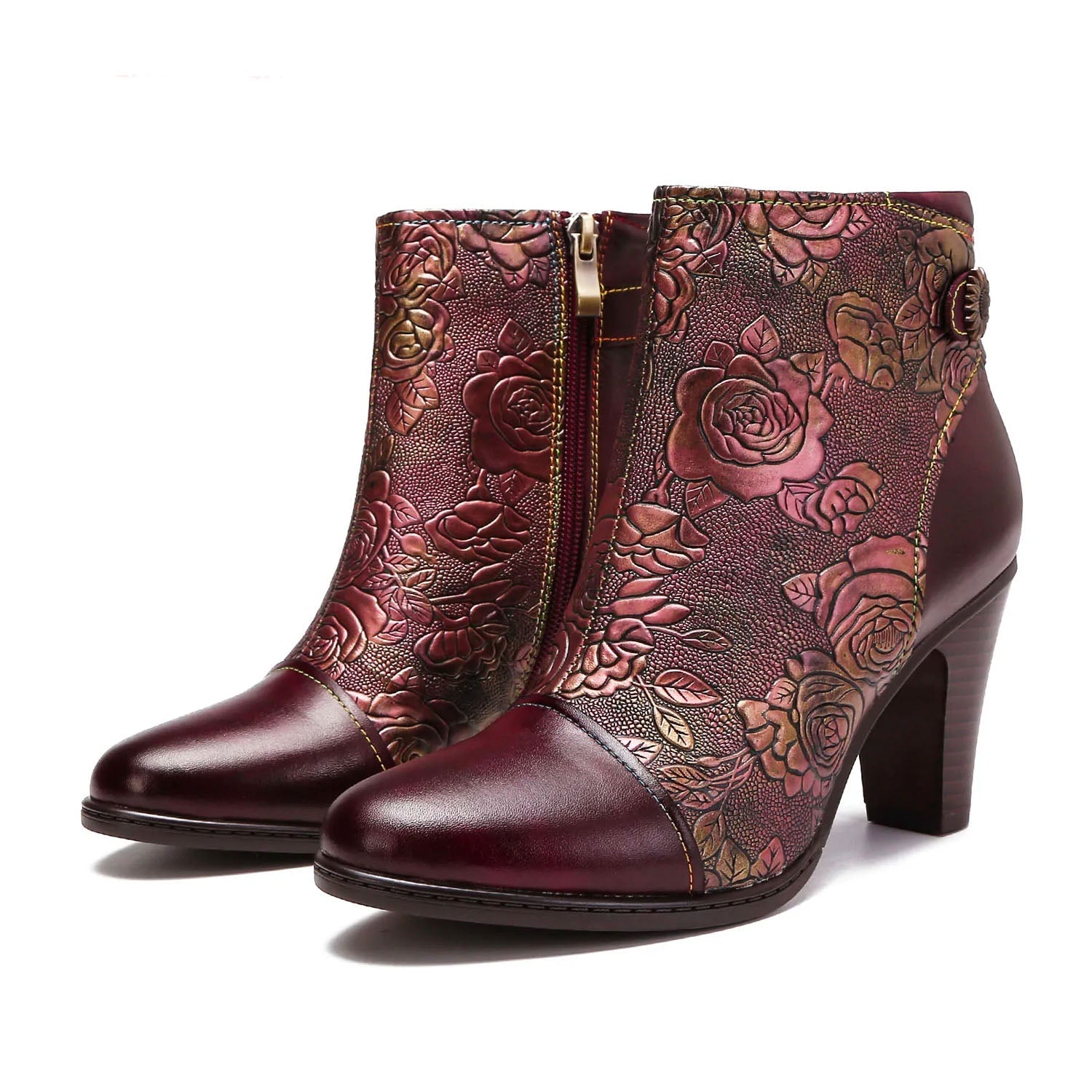 Retro Embossed Ankle Boots
