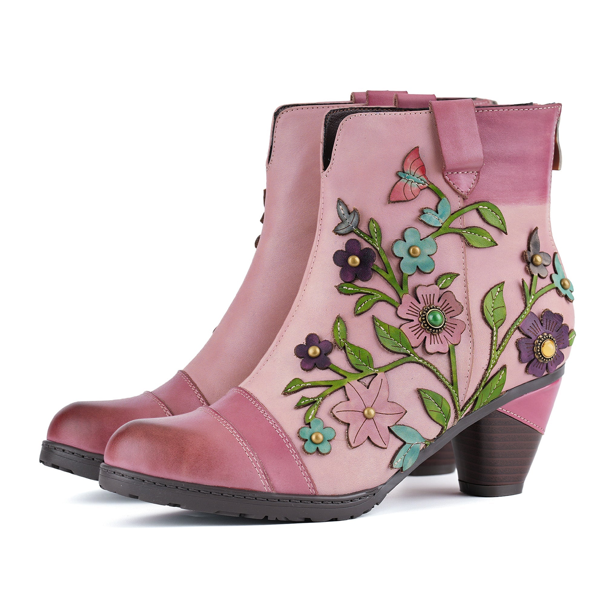 Grace Blossom Pink Ankle Boots