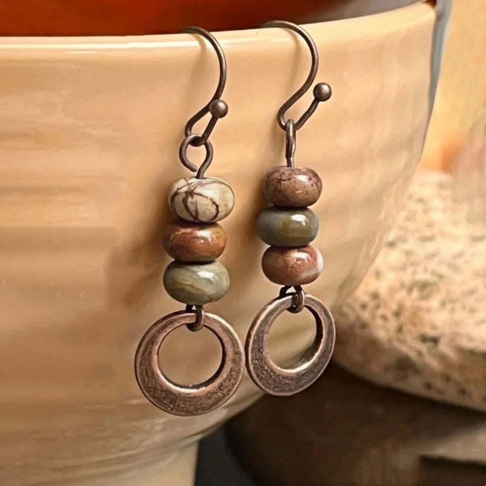 Vintage-Inspired Stone Bead Hoops