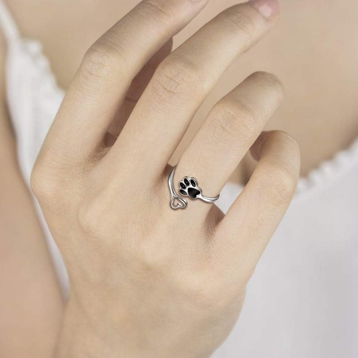 Paw & Heart Ring – Adjustable Silver