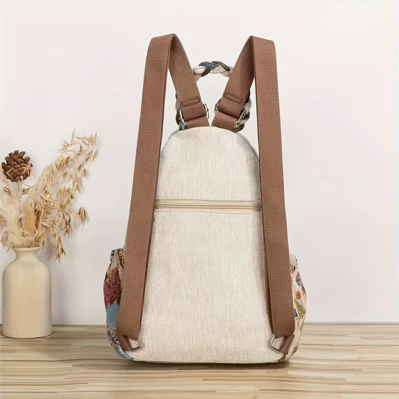 Maeve’s Rustic Bloom | Embroidered Floral Backpack
