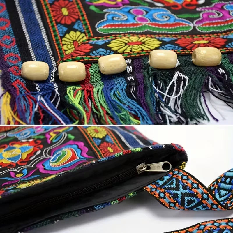 Raya’s Artful Harmony | Embroidered Fringe Shoulder Bag