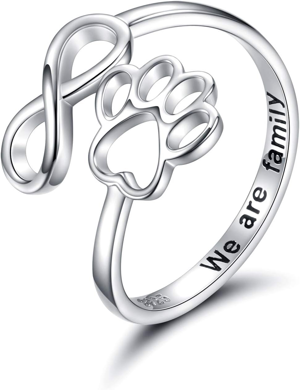 Paw & Heart Ring – Adjustable Silver