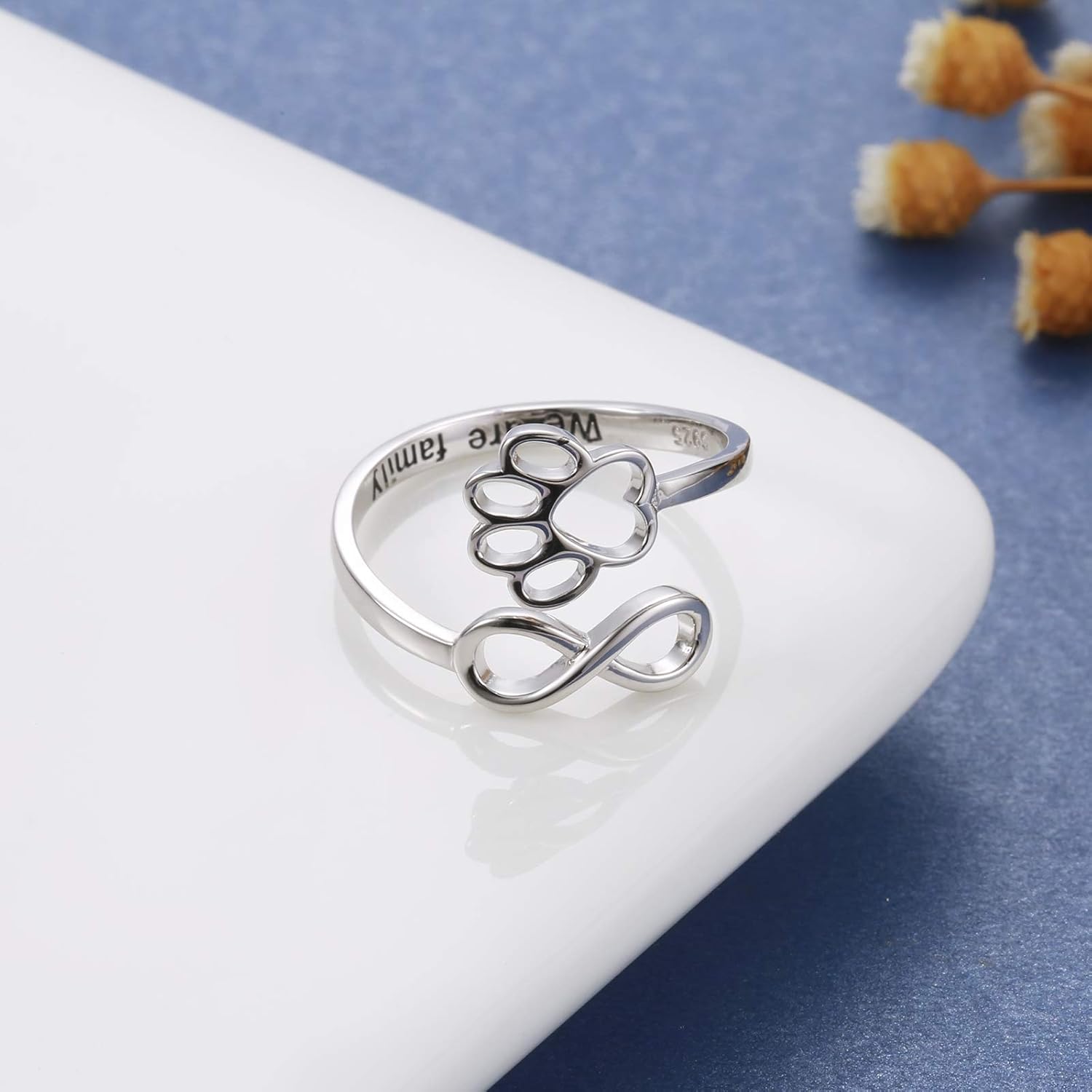 Paw & Heart Ring – Adjustable Silver