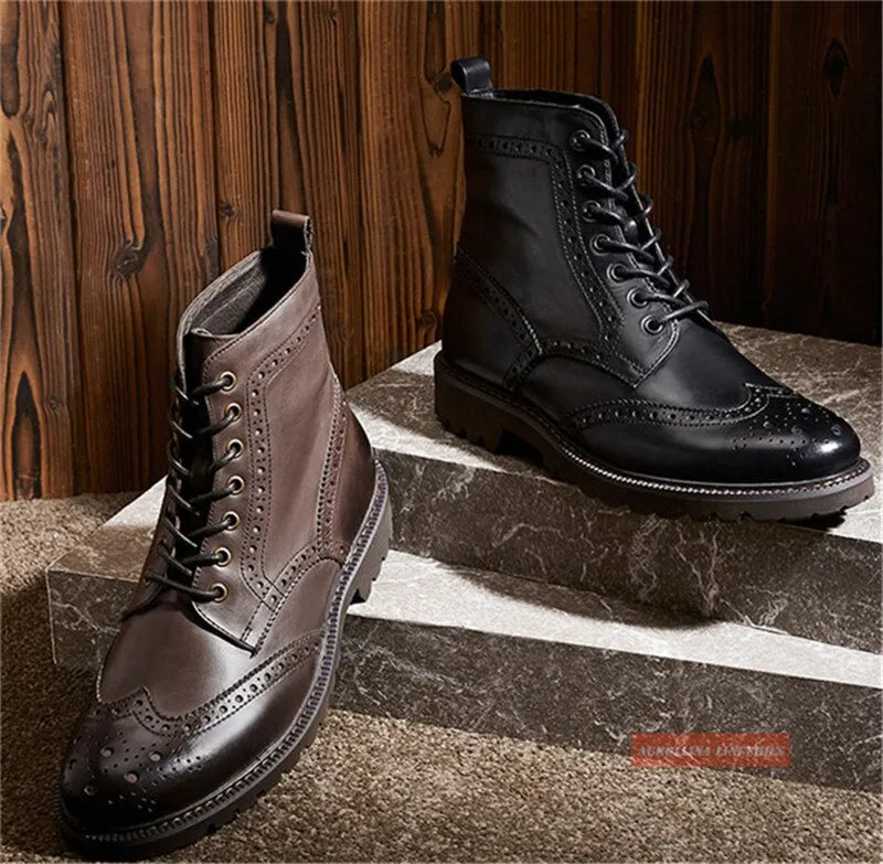 Leather Laces Zipper Ankle Boots
