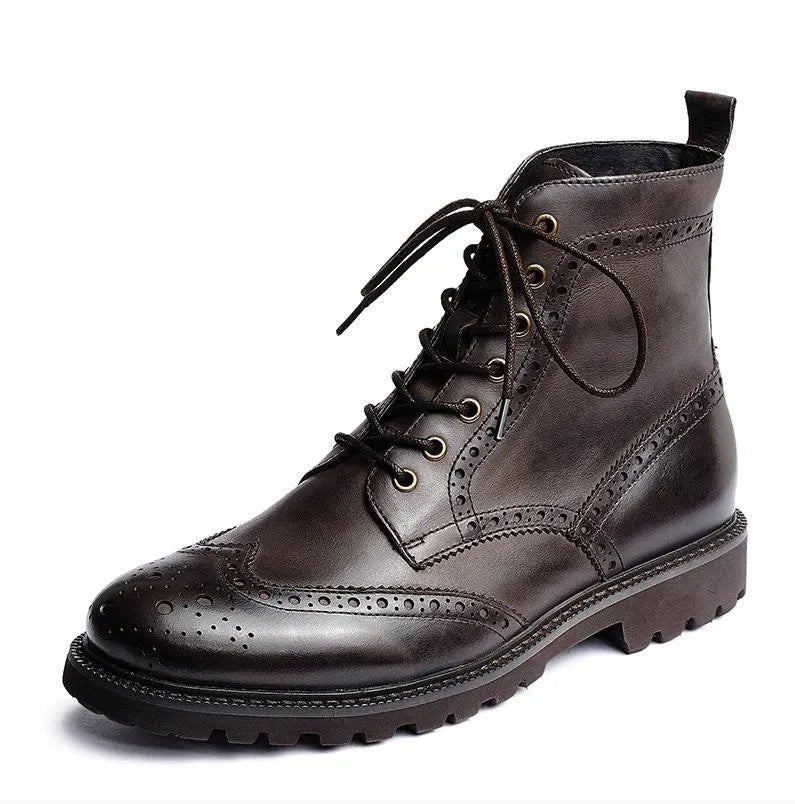 Leather Laces Zipper Ankle Boots