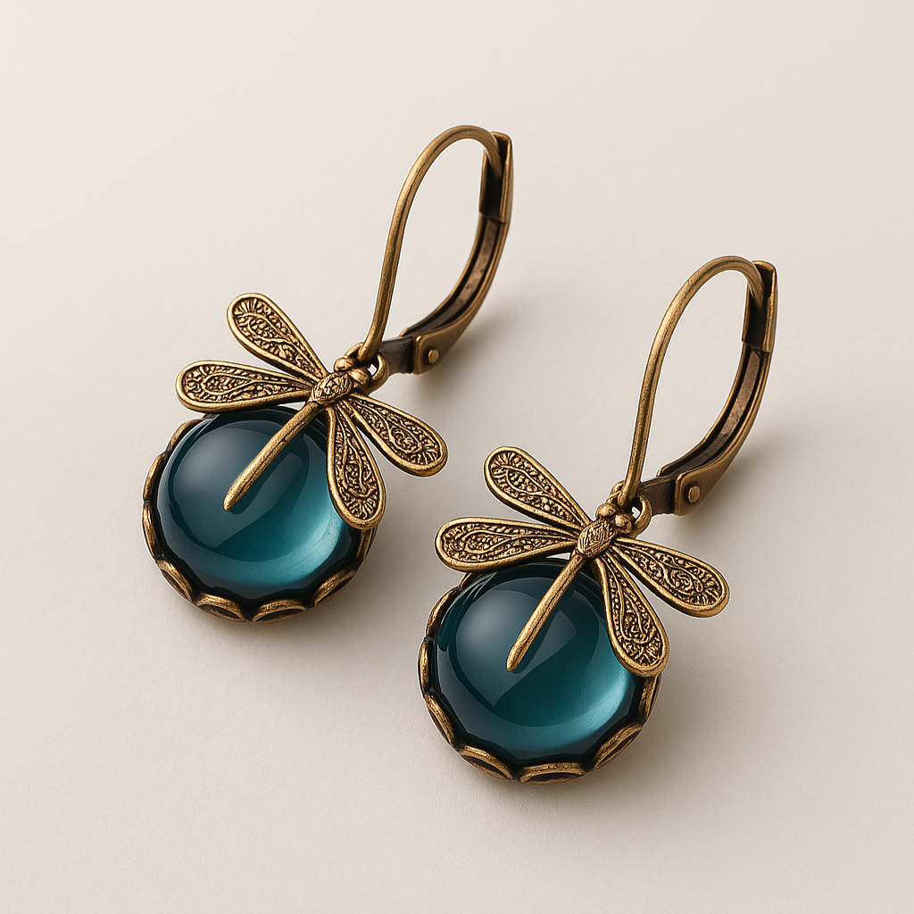 Spherical Dragonfly Earrings in Gold