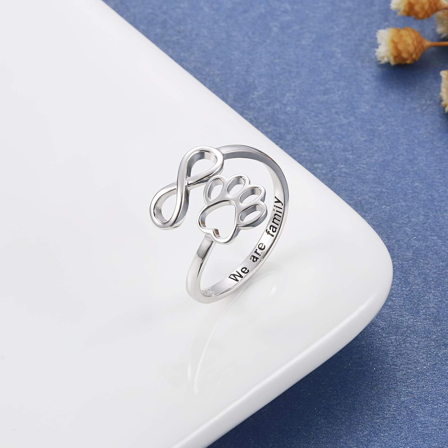 Paw & Heart Ring – Adjustable Silver