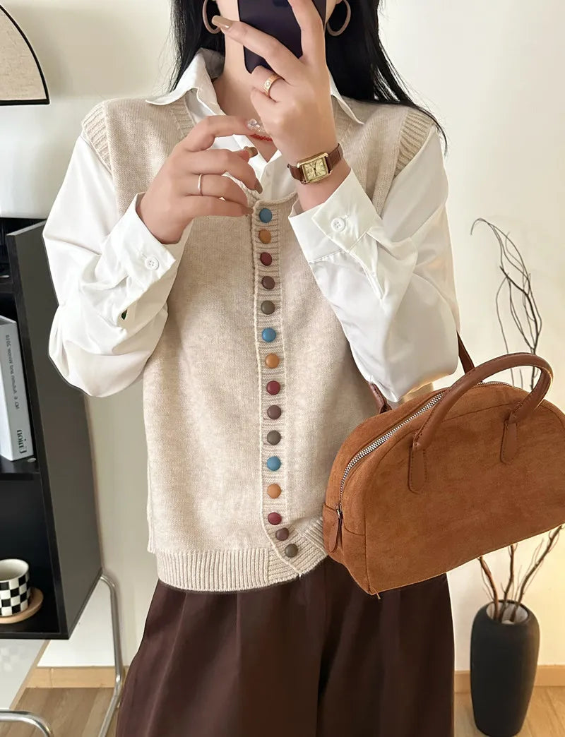 THE MARIBEL | COLOR-BUTTON KNIT VEST