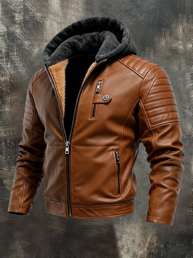 DANIEL | HOODED JACKET WITH LEATHER EFFECT AND ZIPPER