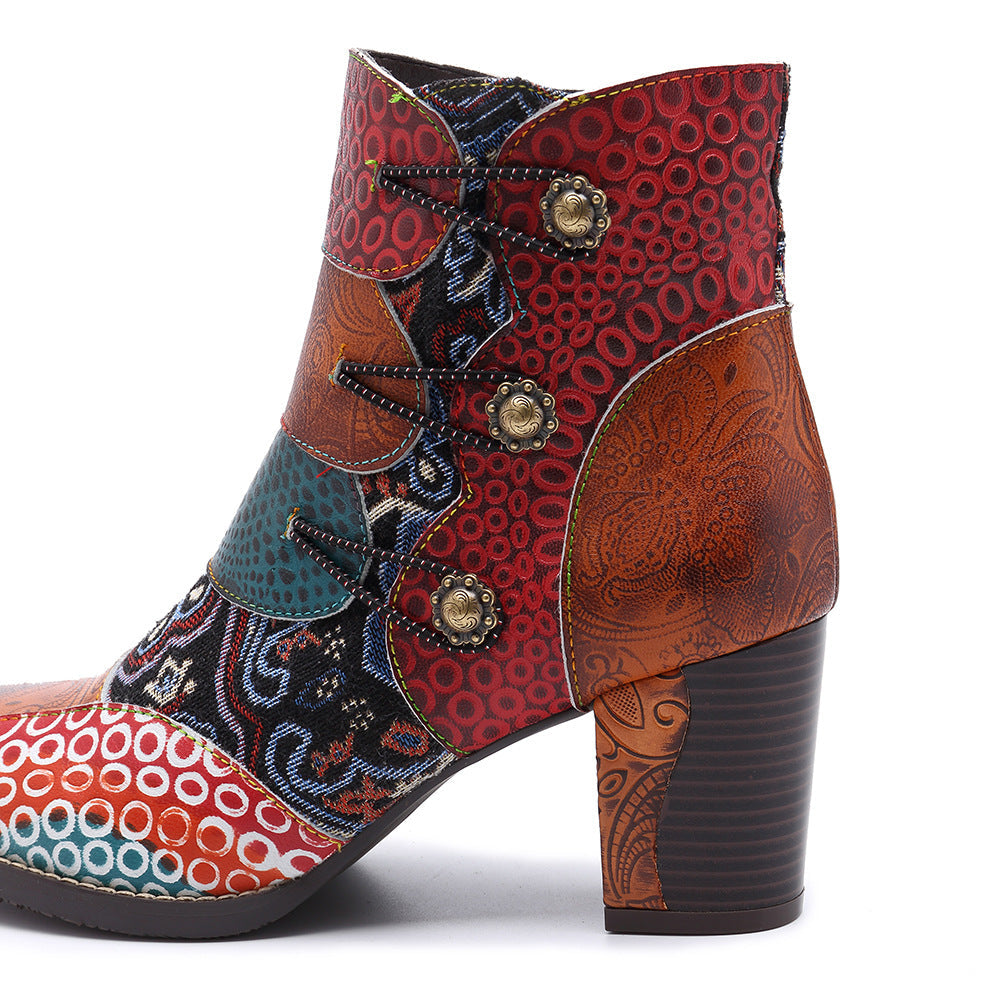 Timeless Leather Stitching Jacquard Craft Boots